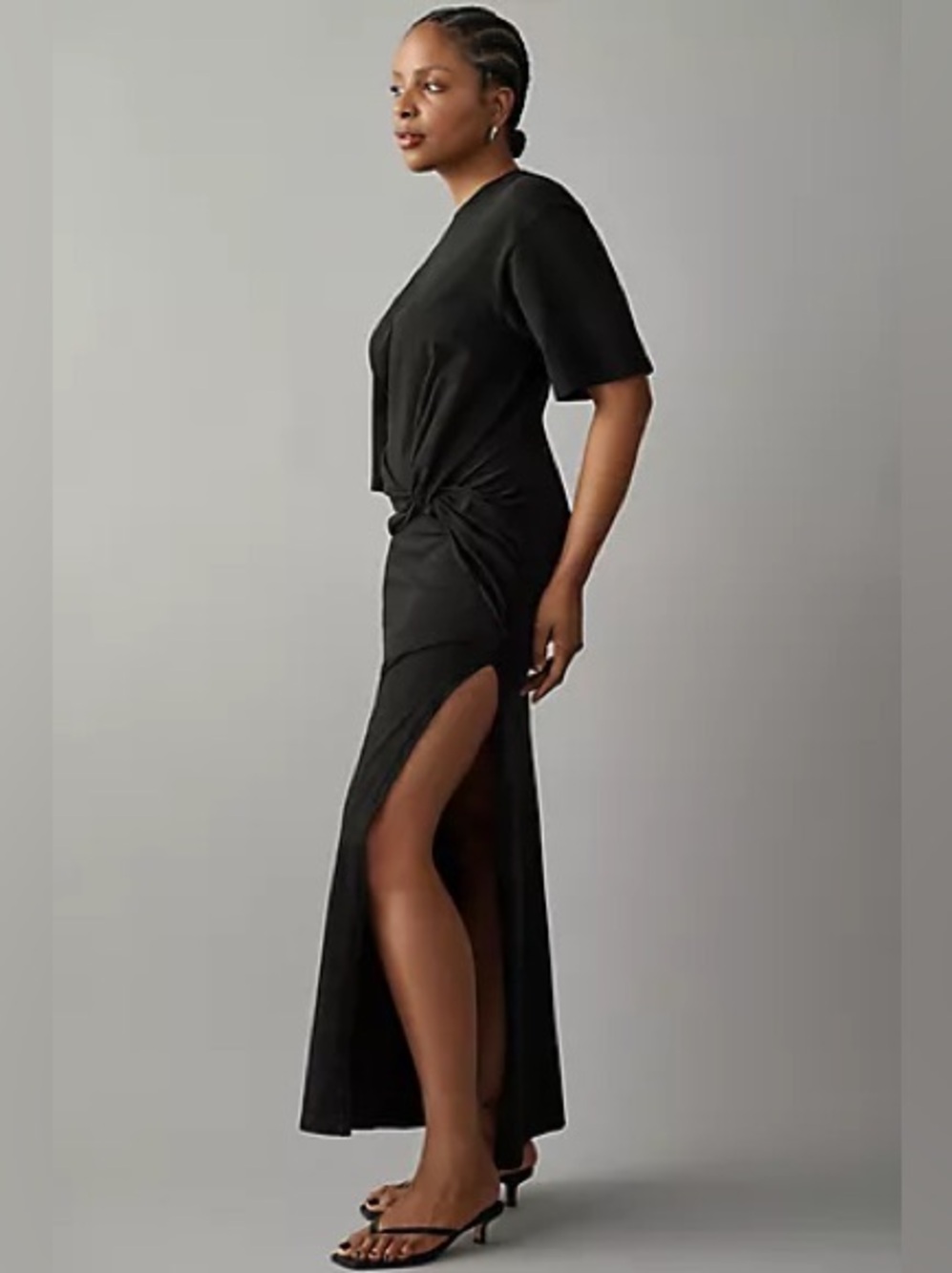 AGOLDE Zanna Black Knit Cotton Twist Knot Side Slit Maxi T-Shirt Dress XS